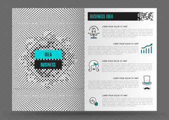 Wall Mural - Brochure design, template, brochure layout. Business concept cards, flyers, posters, leaflets, presentations and posters. Creative idea in modern futuristic style, halftone background