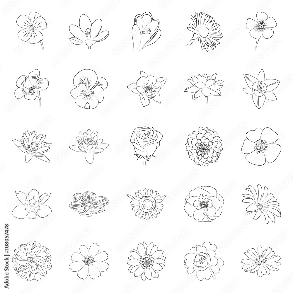 simple black outline flower icon set on white background Stock Vector ...