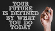 Hand writing the text: Your Future is Defined By What You Do Today