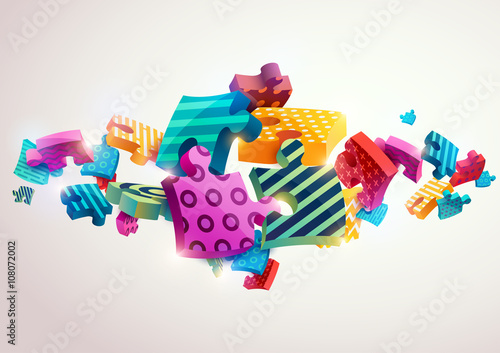 Plakat Abstrakcyjna kompozycja kolorowych puzzli