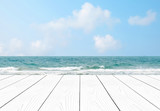 Fototapeta  - White perspective wood over sea and blue sky background
