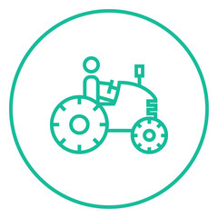 Poster - Man driving tractor line icon.