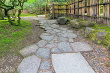 Stone Path Walkway With Bamboo Fence