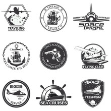 Set Of Vintage Space, Nautical, Aeronautics Flight  Emblems
