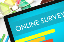 Online Survey Written On A Tablet. Web Marketing Concept.