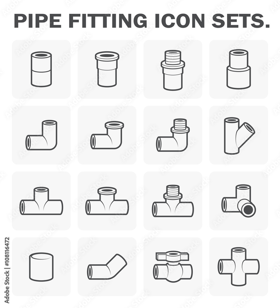 PVC or plastic pipe fitting vector icon. Include straight, nipple ...