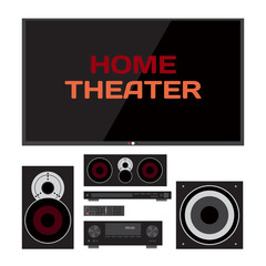 Home cinema system. Home theater flat vector illustration. TV, l