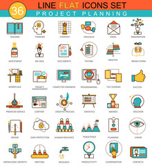 Poster - Vector Project planning flat line icon set. Modern elegant style design  for web.