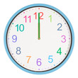 Colorful clock showing twelve o'clock
