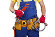 plumber with tool belt isolated on white background