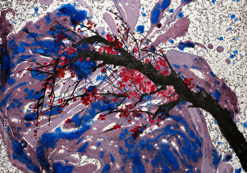 Obraz na płótnie canvas dwuczęściowy "dyptyk" Kwitnące śliwy