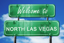 North Las Vegas Vintage Green Road Sign With Blue Sky Background