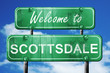 scottsdale vintage green road sign with blue sky background