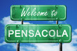 pensacola vintage green road sign with blue sky background