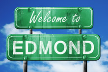 Edmond Vintage Green Road Sign With Blue Sky Background