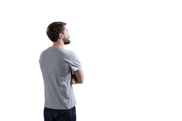 Man looking at white wall