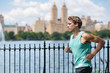 © Maridav - Male runner running in New York City Central Park during summer travel along the lake with view on skyscrapers background. New yorker living a healthy and fit lifestyle.
