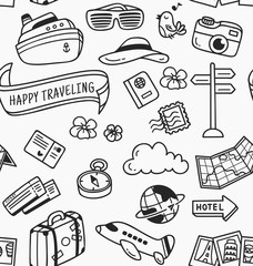 Sticker - travel themed doodle seamless background