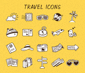 Sticker - Set of travel icon doodle