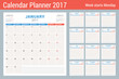 Calendar Planner for 2017 Year. Vector Design Template. Set of 12 Months. Week Starts Monday. Stationery Design