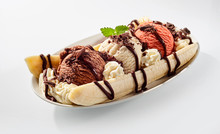 Delicious Sweet Banana Split In Bowl