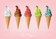 Colorful Ice cream in the cone, Different flavors, Vector