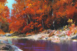 river in the autumn forest,landscape painting