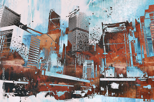 Obraz w ramie skyscraper with abstract grunge,illustration painting