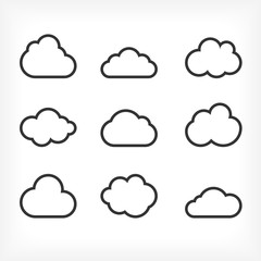 Wall Mural - vector outlined cloud icons set.
