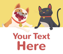 Cat And Dog Banner. Vector Flat Cartoon Illustration