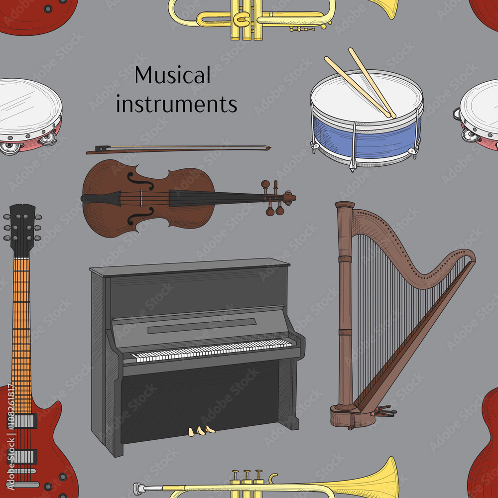 Musical instruments pattern Stock Vector | Adobe Stock