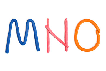 Plasticine handmade letters, M,N,O,