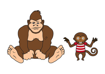 Two monkeys vector. Monkey on a white background. Cartoon character monkey