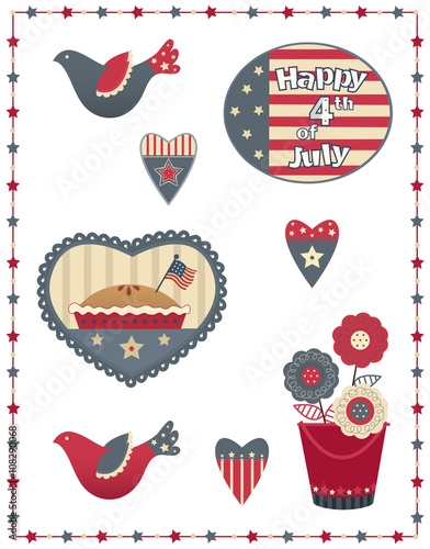 Fotografija Fourth of July Decorative Set - Country style Fourth of July patriotic set with eight different designs
