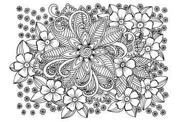 Canvas Print - Creative adult coloring page with flowers and leaves