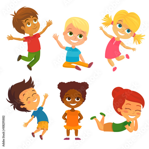 Fototapeta Vector Illustration of Happy Kids having Fun