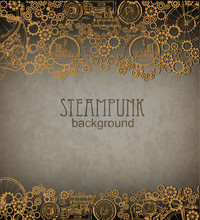 Steampunk Style. Template Steampunk Design For Card. Frame Steampunk Background.