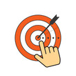 Abstract target icon with arrow in center of aim, hand with pointer finger, vector illustration design isolated on white background