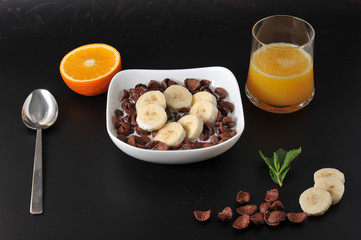 Wall Mural - healthy Breakfast - chocolate cereal with banana