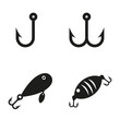 Vector black Fishing hooks icons set. Barbed fish hook illustration. Hook icon