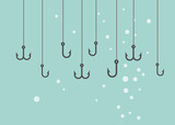 Vector black Fishing hooks icons set. Barbed fish hook illustration. Hook icon