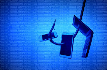 Wall Mural - phishing attack on smartphone, tablet, and laptop computer