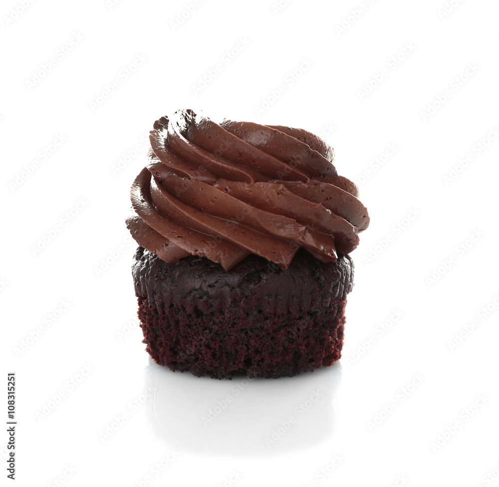 Chocolate cupcake, isolated on white