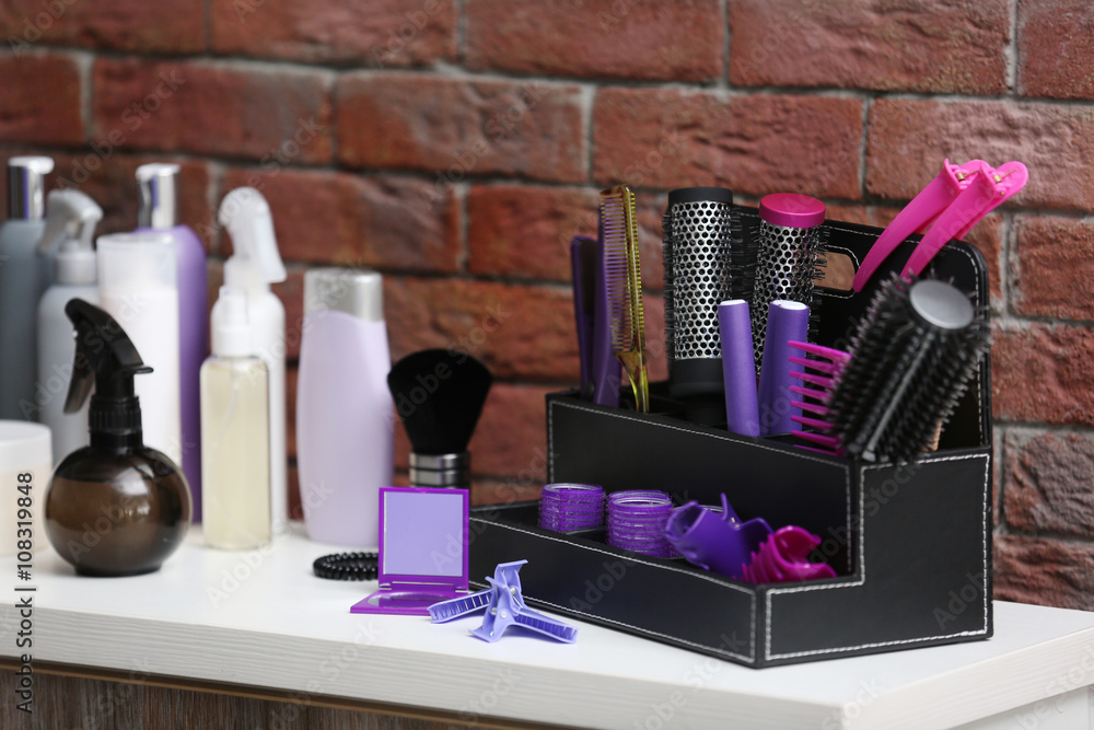 Hairdresser equipment on table