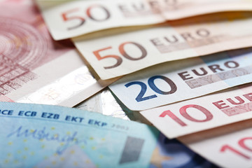 Sticker - Set of different euro banknotes, background