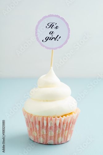 Baby Shower Cupcake For A Girl With Buttercream Frosting On