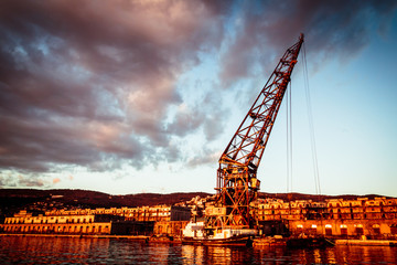 an old crane in the port of trieste