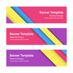 Wall Mural - Set of modern colorful horizontal vector banners, page headers in a material design style. Can be used as a business template or in a web design. Vector illustration.