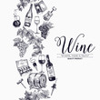 Vector background with hand drawn wine drawings.