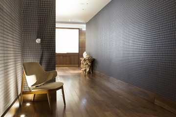 arm-chair in beautiful hall with wooden flooring